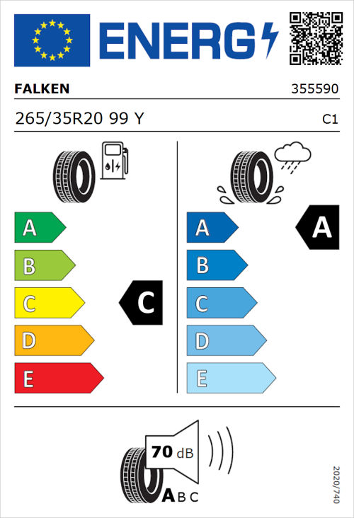 Tyre Label for Falken Azenis FK520 265/35R20 99Y